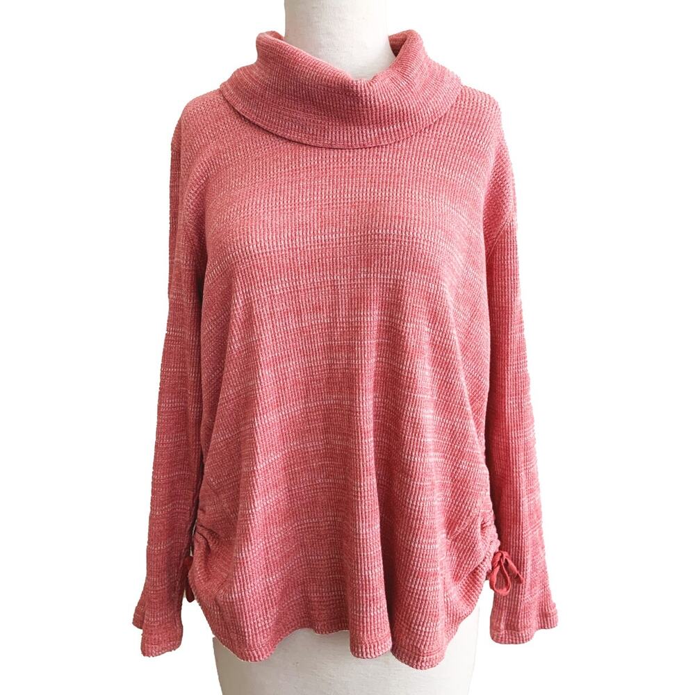 J Jill Cowl Neck Sweater Ruched Side Pink Cotton Blend Knit Pullover Petite L